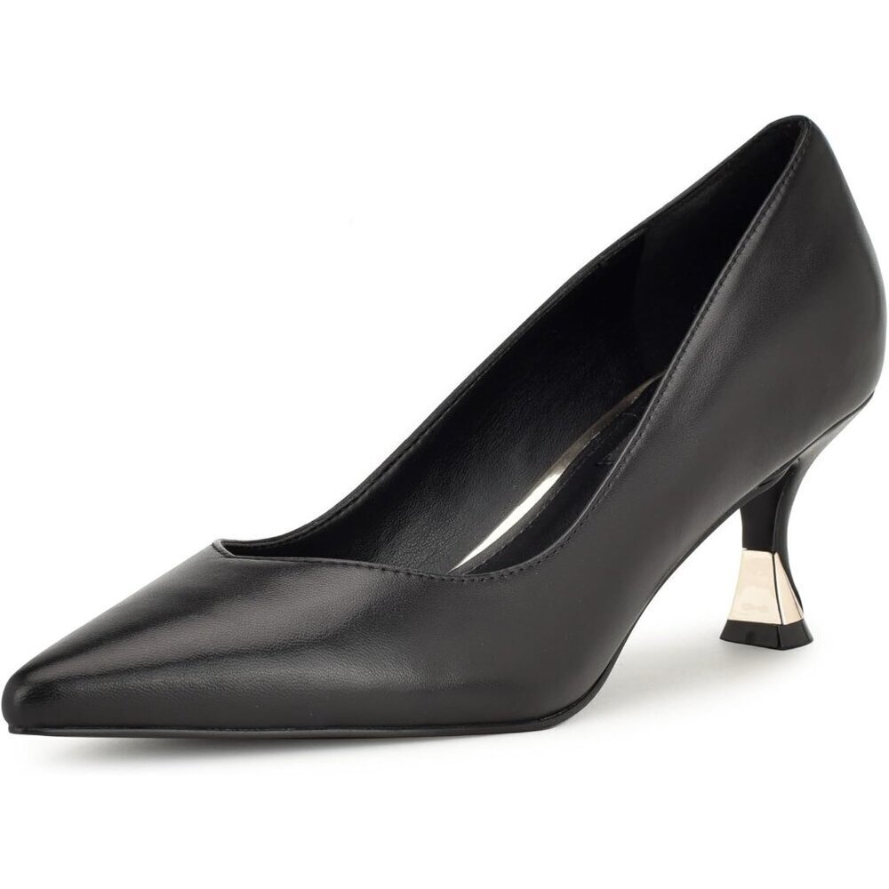 Nine West Womens Black 001 Leather Closed Pointed Toe Kitten Heels Pumps Shoes